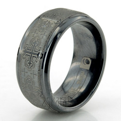 Black Titanium 9mm Comfort-Fit Cathedral Cross Design Ring thumbnail 4
