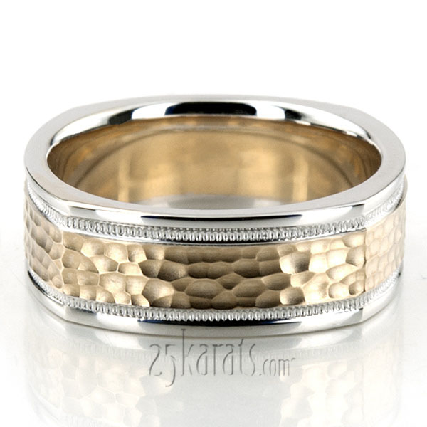 Attractive Hammered Square Wedding Band 