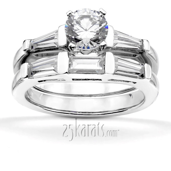 14K white gold Baguette Cut Bar Set Diamond Bridal Ring (0.44 ct. tw.) - alternate view 26