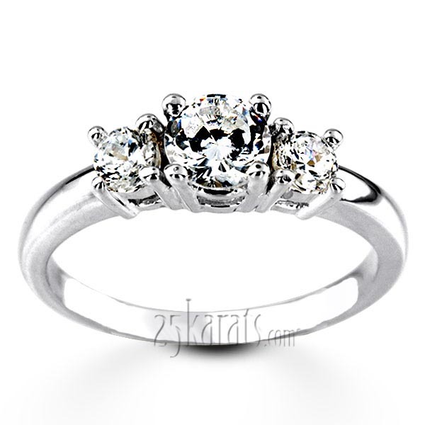 14K gold Classic Basket Setting Three Stone 14k Gold Engagement Ring (1.00 ct. tw. GH/SI) - main view