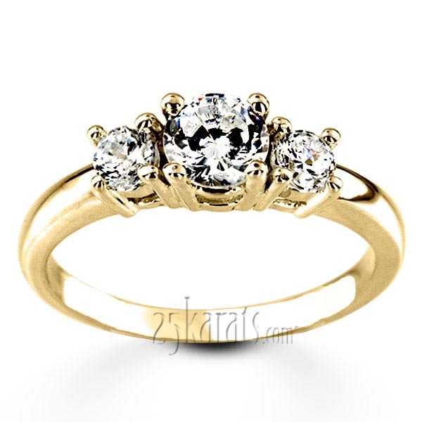 14K gold Classic Basket Setting Three Stone 14k Gold Engagement Ring (1.00 ct. tw. GH/SI) - alternate view 2