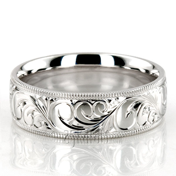 Milgrain Edge Fancy Carved Wedding Ring 