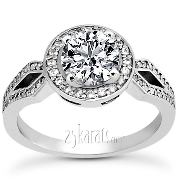 14K white gold Brilliant Halo Style Diamond Engagement Ring - main view