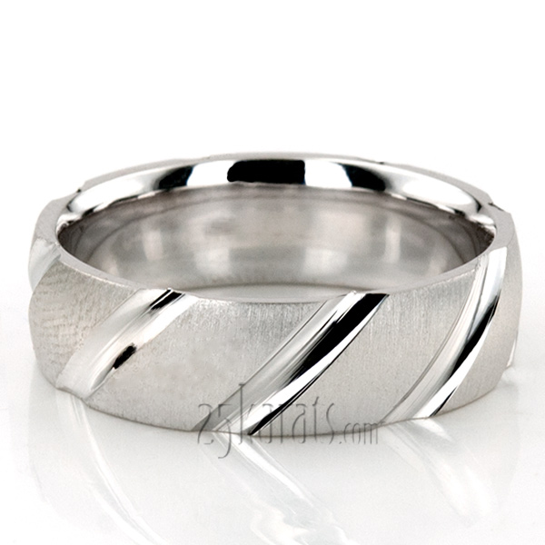 Exquisite Diagonal Cut Carved Design Wedding Ring 