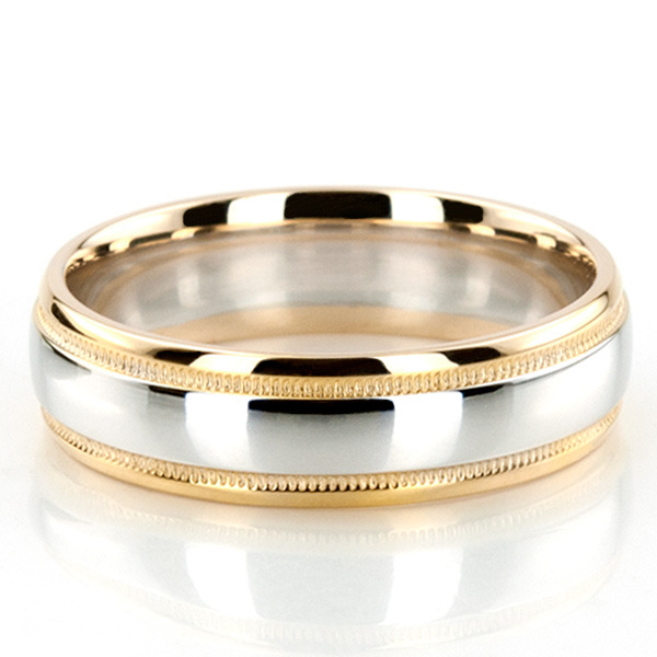 10K yellow-white-yellow gold 6mm. high polish basic-carved-wedding-bands - main view