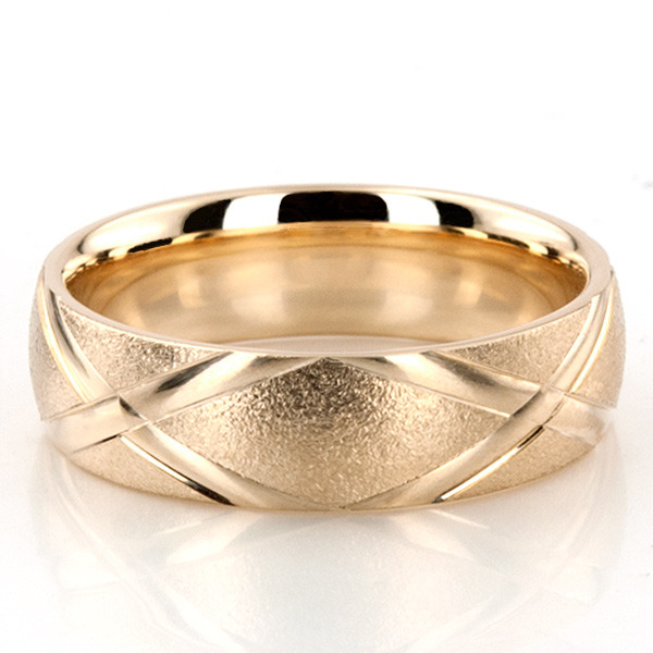 10K yellow gold 6mm. wire matte basic-diamond-carved-wedding-band - main view