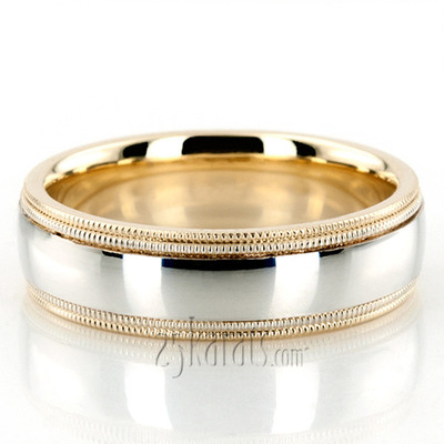 Shiny Double-Milgrain Two-Tone Wedding Ring 