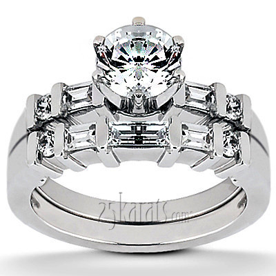 18K white gold Multi-Shape Bar Set Diamond Bridal Ring (0.36 ct. tw.) - alternate view 23