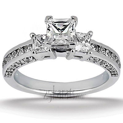 14K white gold Princess and Round Diamond Combination Engagement Ring (1.06 ct. tw.) - main view