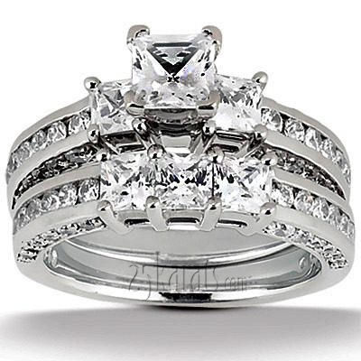 14K white gold Princess and Round Diamond Combination Engagement Ring (1.06 ct. tw.) - alternate view 3