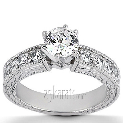 14K white gold Antique Engraved Diamond Engagement Ring (0.20 ct. tw.) - alternate view 6