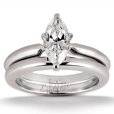 14K white gold Marquise Solitaire Diamond Bridal Ring - alternate view 5