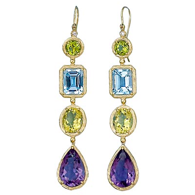 Multi Color Gem Stone Dangle Earrings