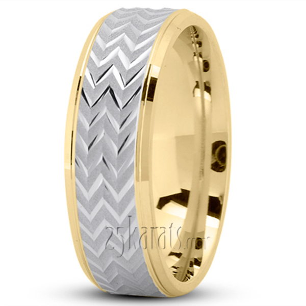 Zigzag Pattern Flat Wedding Band