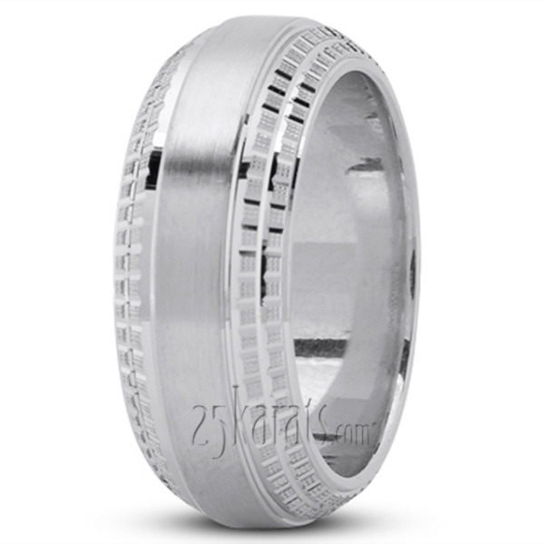 14K all white gold 9mm. satin High-Center-Designer-Wedding-Ring - main view