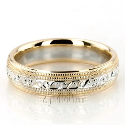 Shiny Double Milgrain Fancy Design Wedding Band  - view 5 thumbnail