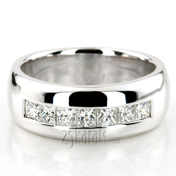 14K white gold 1.19 ct. Princess Cut Channel Set Diamond Men's Ring - main view