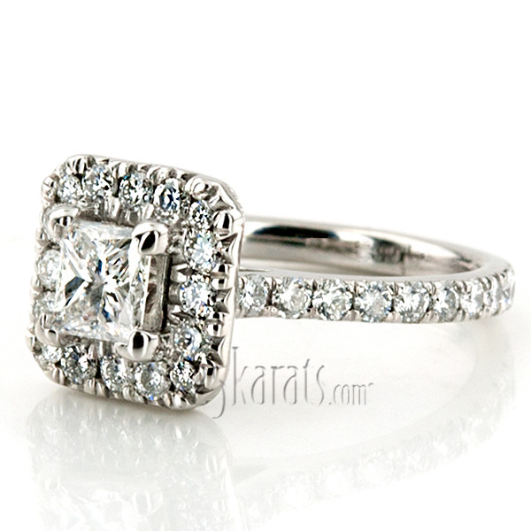 14K white gold Micro Pave Setting Halo Engagement Ring (7/8 ct. tw.) - alternate view 11