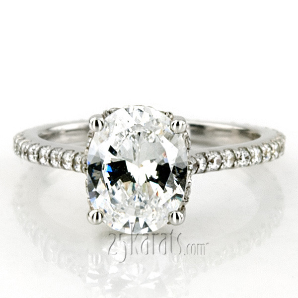 14K white gold Pave Set Oval Diamond Engagement Ring (1/3 ct. tw.) - alternate view 5