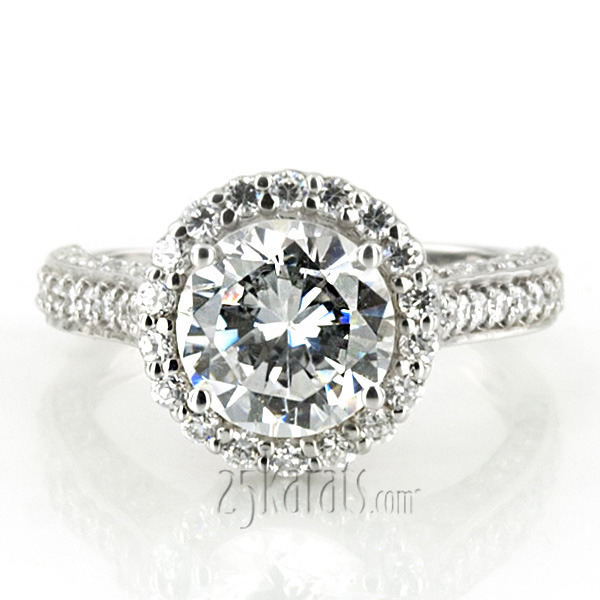 18K white gold Halo Fancy Basket Pave Diamond Engagement Ring (3/4 ct. tw.) - alternate view 7