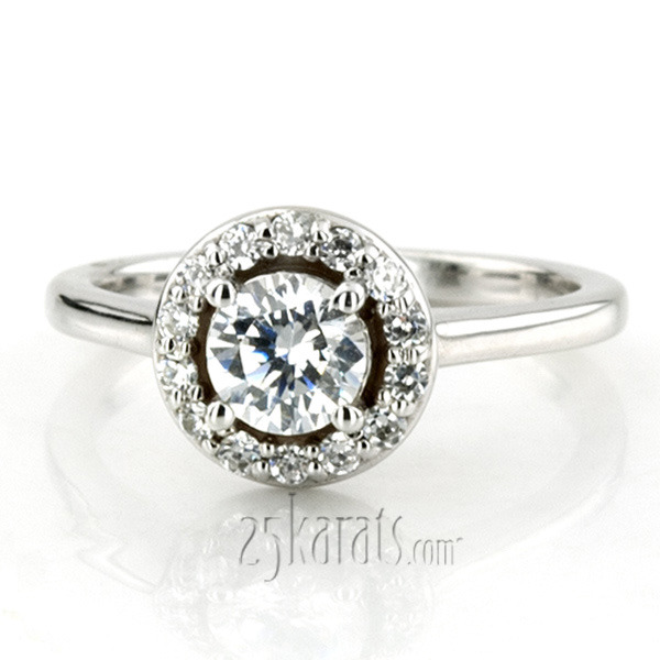 14K white gold Halo Style Bead Set Diamond Engagement Ring - alternate view 4