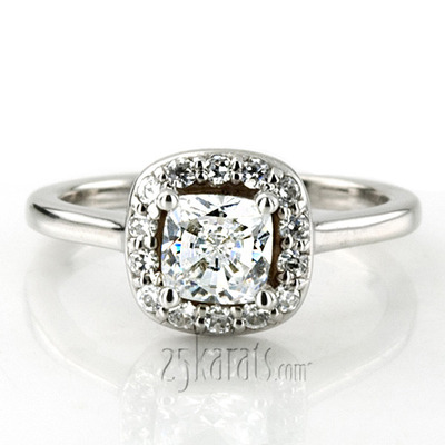 Cushion Center Halo Style Bead set Engagement Ring (1/5 ct. tw.) thumbnail 5