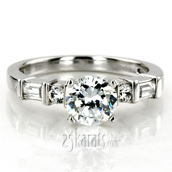 Baguette and Round Diamond Engagement Ring (0.42ct.tw) - view 6