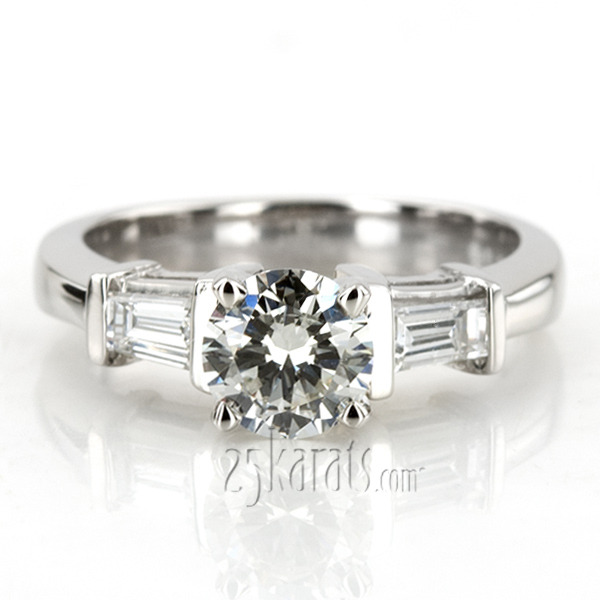 14K white gold Baguette Cut Bar Set Diamond Bridal Ring (0.34 ct. tw.) - alternate view 6