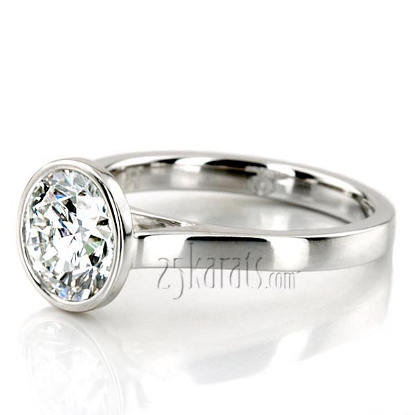 14K white gold Bezel Set Modern Solitaire Engagement Ring - main view