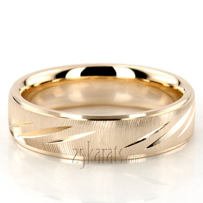 Traditional Grooved Fancy Carved Wedding Band 