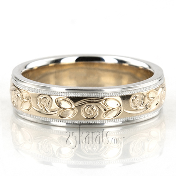 Refined Floral Carved Wedding Band 