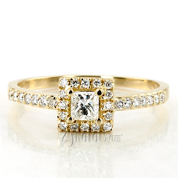Halo Style bead Set Emerald Cut Center  Diamond Engagement Ring ( 0.35 ct. tw.)