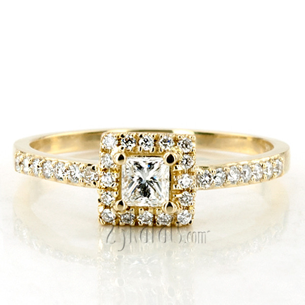 14K white gold Halo Style bead Set Emerald Cut Center Diamond Engagement Ring ( 0.35 ct. tw.) - alternate view 2