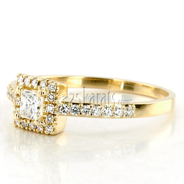 14K white gold Halo Style bead Set Emerald Cut Center Diamond Engagement Ring ( 0.35 ct. tw.) - alternate view 3