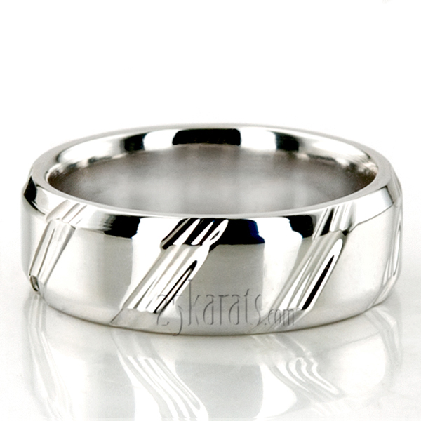 Beveled Edge Satin Basic Carved Wedding Ring  - view 2