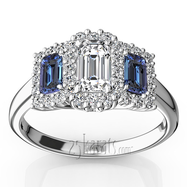 14K white gold Illusion Of Time Blue Sapphire & Diamond Engagement Ring (1/2 ct. tw. Diamonds) - main view