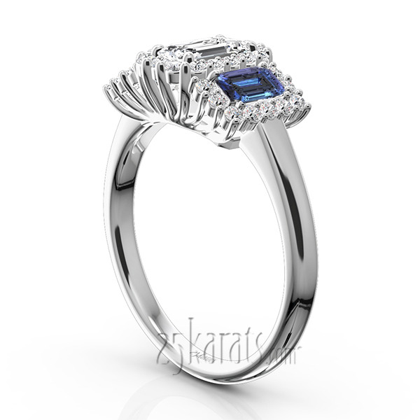 14K white gold Illusion Of Time Blue Sapphire & Diamond Engagement Ring (1/2 ct. tw. Diamonds) - alternate view 2