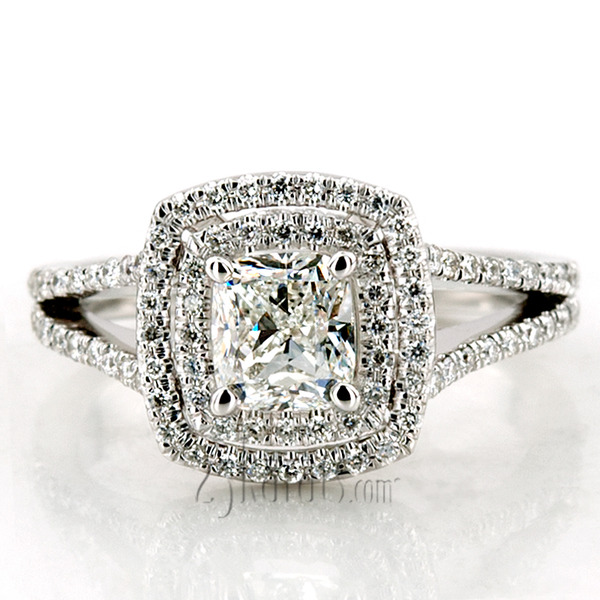 14K white gold Double Halo Micro Pave Set Diamond Engagement Ring (5/8 ct. tw.) - alternate view 10