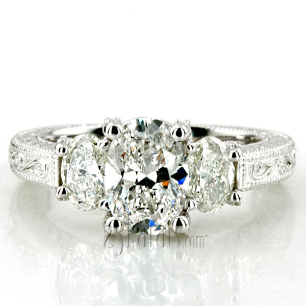 14K white gold Antique Three Stone Engagement Ring (0.70ct. tw.) - alternate view 10