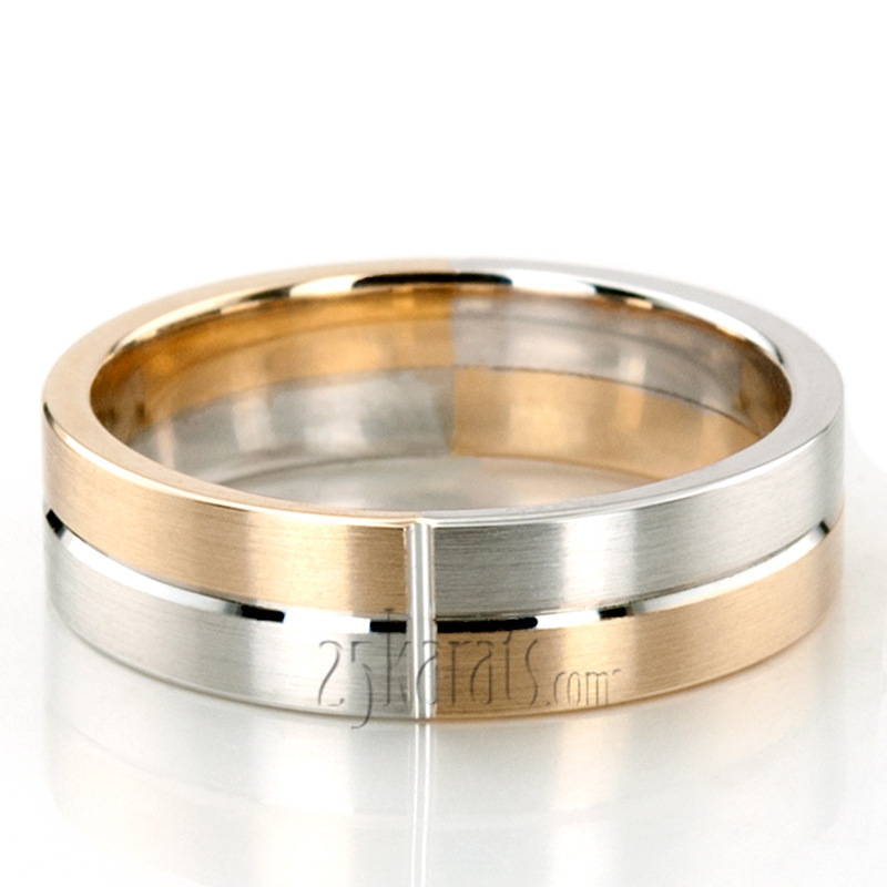 Symmetrical Two-Color Carved Design Wedding Band 