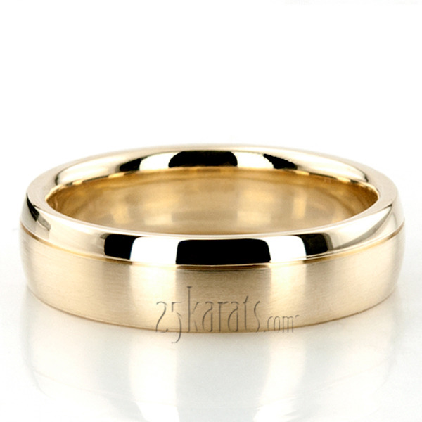14K yellow gold 6mm. satin Grooved-Diamond-Wedding-Band - alternate view 2