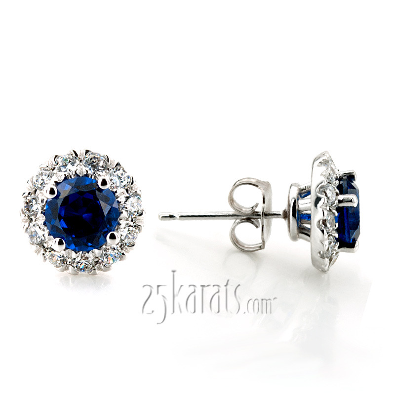 14K gold Dazzling Blue Sapphire And Diamond Halo Earrings(0.60 ct. tw.) - main view