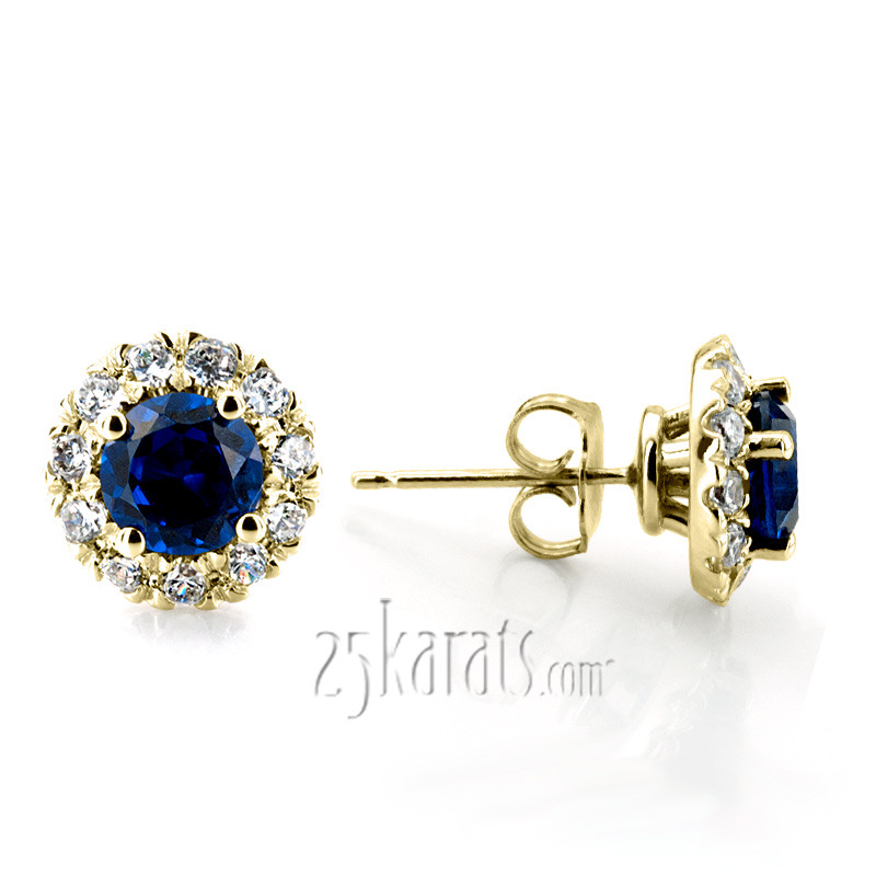 14K gold Dazzling Blue Sapphire And Diamond Halo Earrings(0.60 ct. tw.) - alternate view 2