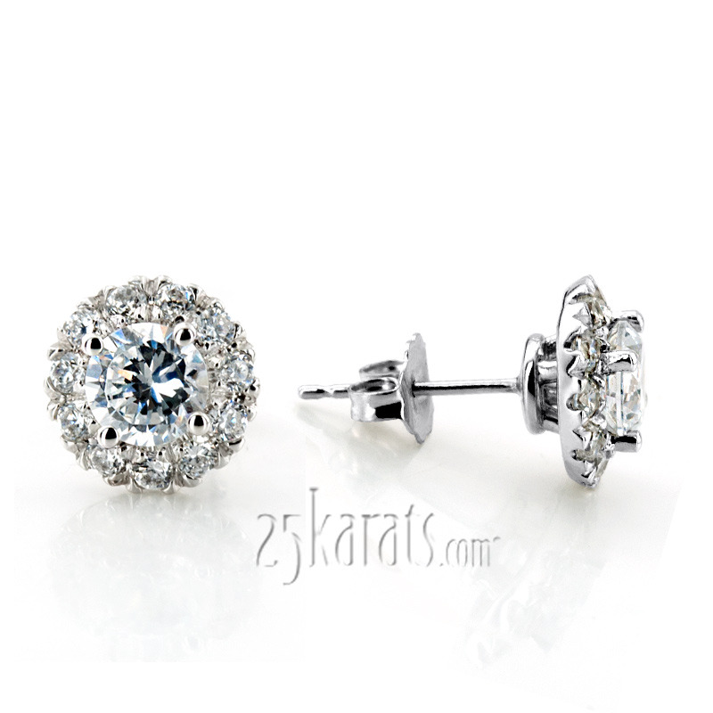 14K gold Pave Set Diamond Halo Earrings(0.40ct. tw.) - main view