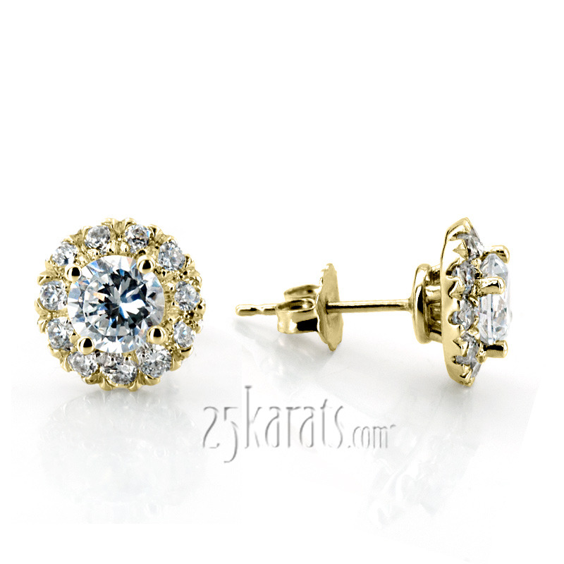 14K gold Pave Set Diamond Halo Earrings(1.16ct. tw.) - alternate view 2