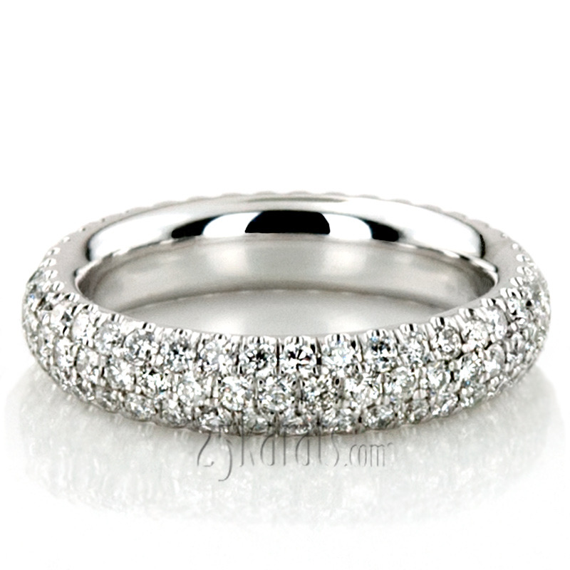 14K white gold Micro Pave Set Classic Three Row Diamond Eternity Wedding Band (1.05 ct. tw.) - main view