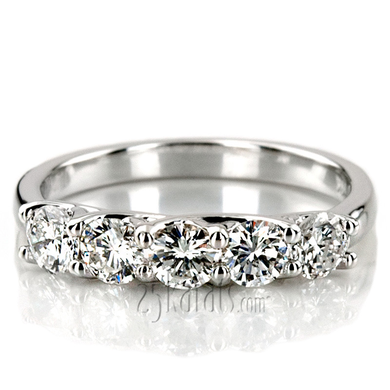 14K white gold Low Set Trellis Five Stone Round Diamond Anniversary Ring (1 ct. tw.) - alternate view 7