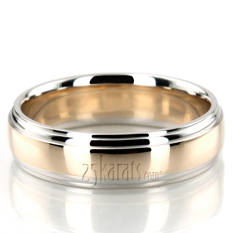 Double Step Edge Carved Design Wedding Band 