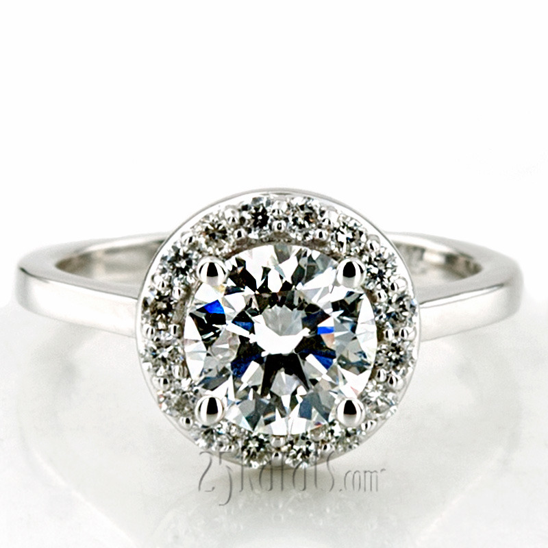 14K white gold Halo Style Bead Set Diamond Engagement Ring 2 - alternate view 3