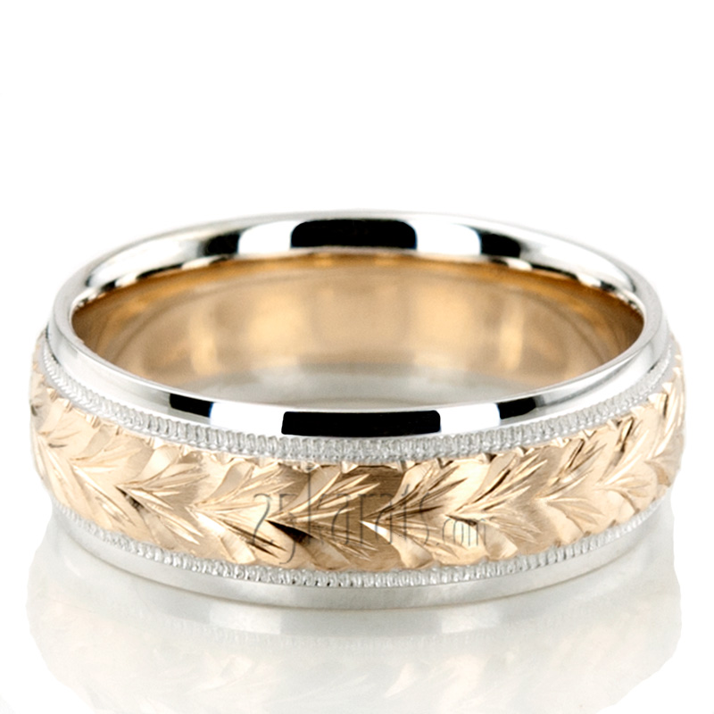 Leaf Design Fancy Carved Wedding Band FC100479 14K Gold